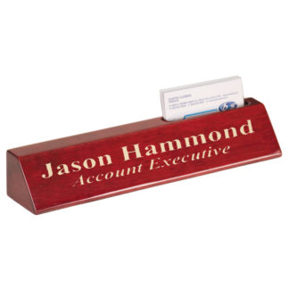 Rosewood finish desk bar nameplate with card holder slot