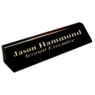 Black piano finish desk bar nameplate with paint filled engraving