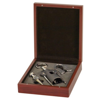 Three piece bottle opening set with display case