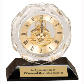 Mechanical see thru crystal clock on black base