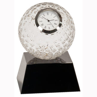 Crystal golf ball clock on a black base