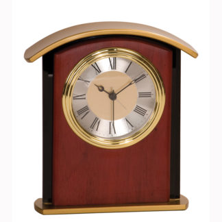 Black glass and rosewood finish clock with gold top plate