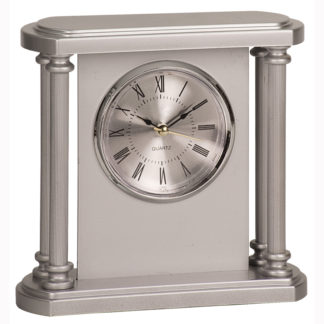 Silver four post plastic clock