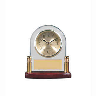 Arch glass and gold column on rosewood base clock
