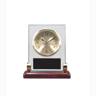 Square glass on rosewood base clock