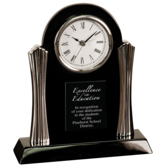 Black piano finish silver metal column clock